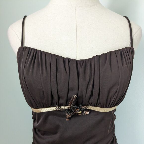 Vintage Ruby Rox Midi Dress M Brown Babydoll Fairy 90s Y2K Ruffle Mesh Empire - Picture 8 of 10